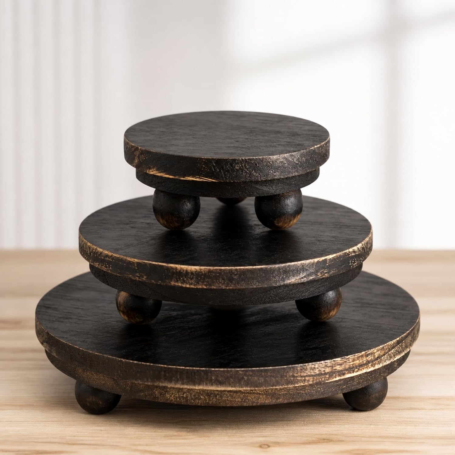 Amyhill 3 Pcs 5/4/3 Inch Mini Wooden Risers for Decor, Brown