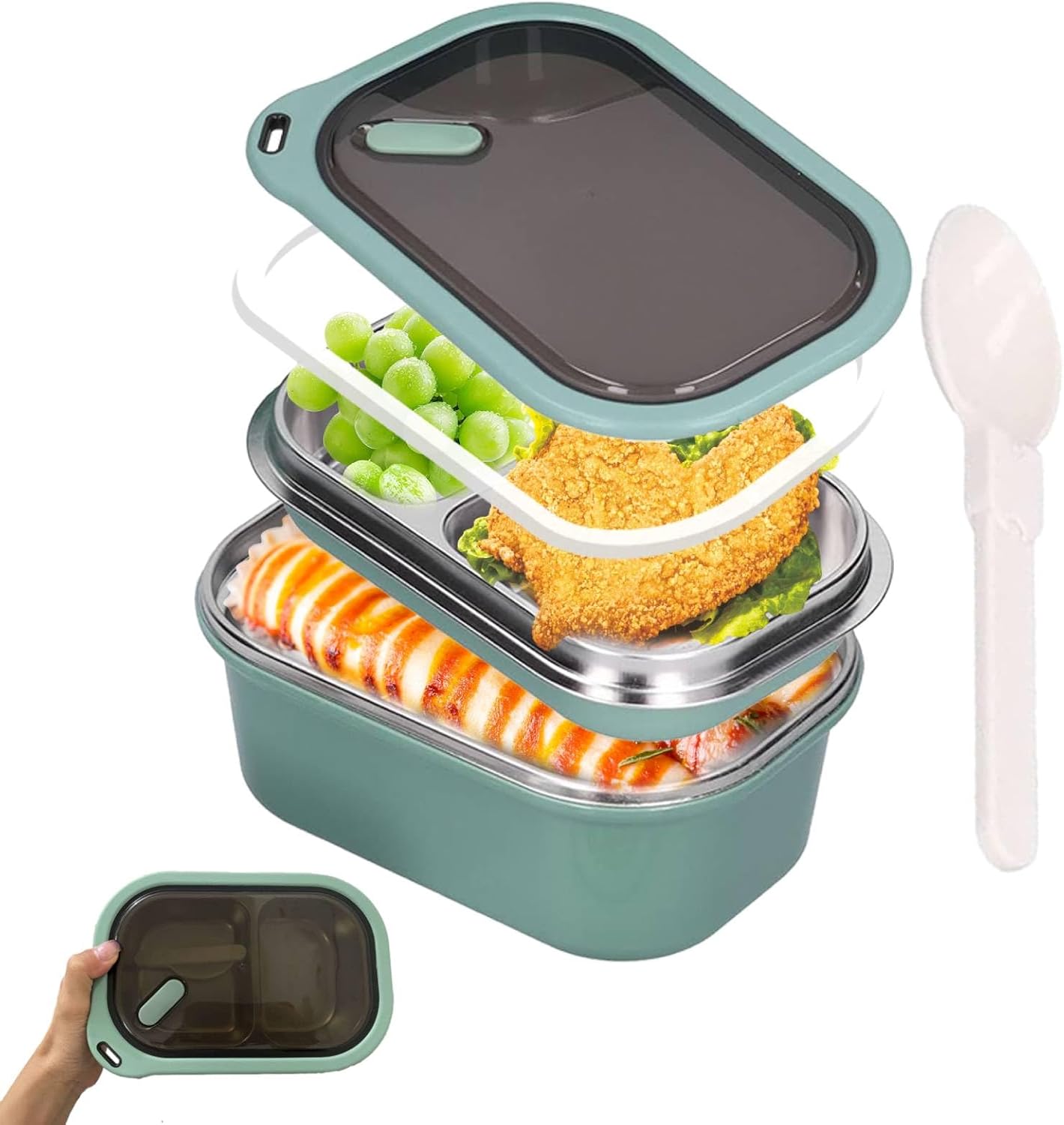 Lunch Box 1200ml 2 Layers Hot Food Lunch Containers with Spoon, Portable Adult Bento Lunch Box Cold and Hot Food Storage for School Office Outdoor Travel