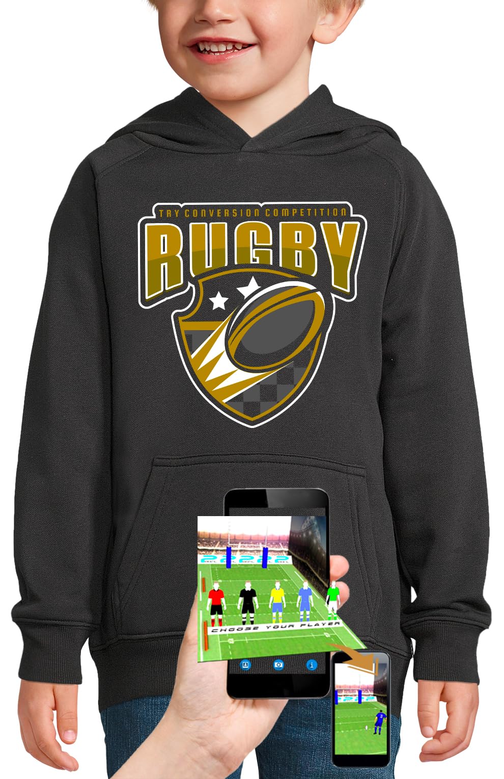 Sweat à capuche rugby 3D pour enfant avec effet de transformation jeux vidéo