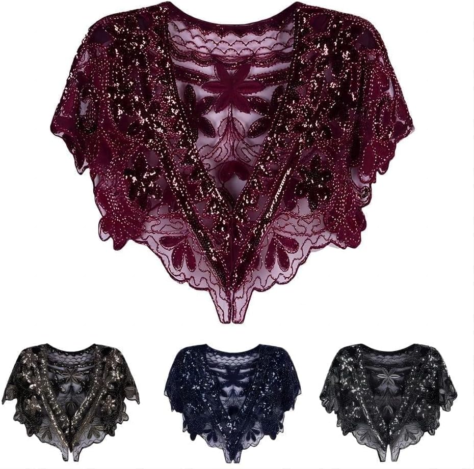 Specell 1920s Shawls Wraps Wedding Shawl Bridal Wrap Sequin Beaded Handmade Shawl For Evening Dresses Wedding Balls Party Etc - Image 3