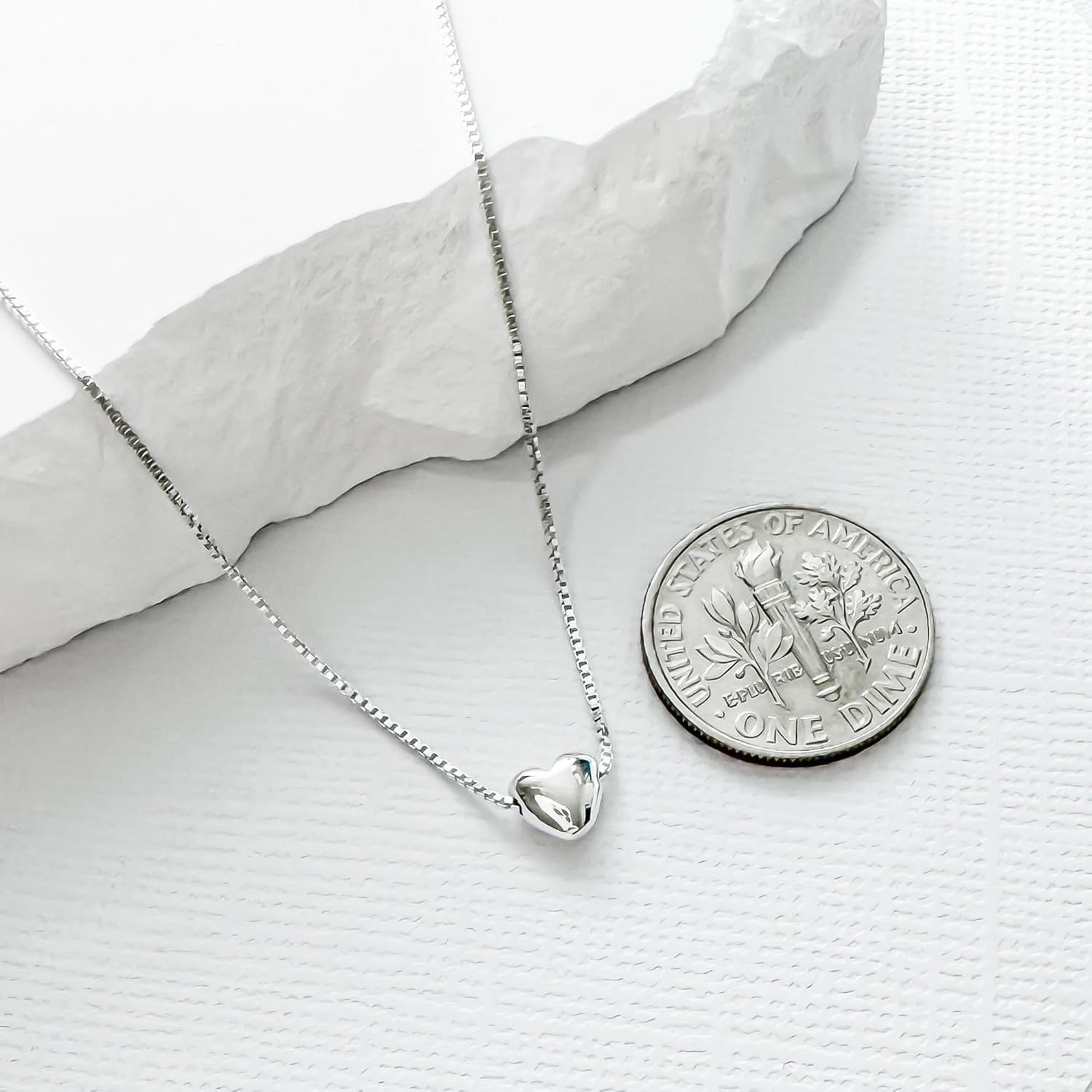 Very Tiny and Dainty Sterling Silver Floating Puffed Heart Necklace for Women Teens, Minimalist Floating Heart Choker Layering Necklace, Gift for Her