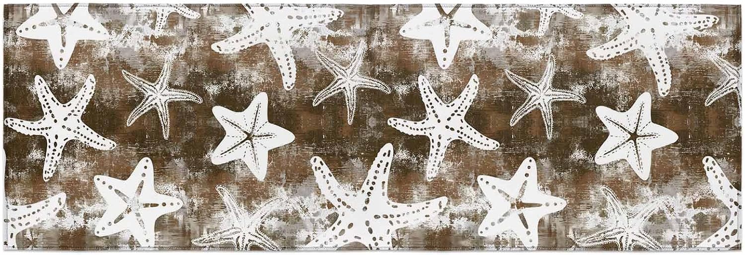 Teamery Kitchen Mats for Floor Brown Ombre Abstract Starfish Washable Non Slip Kitchen Rugs 1PCS, Summer Ocean Animal Absorbent Standing Mats for Sink Bathroom Office Living Room 23.6x70.9in