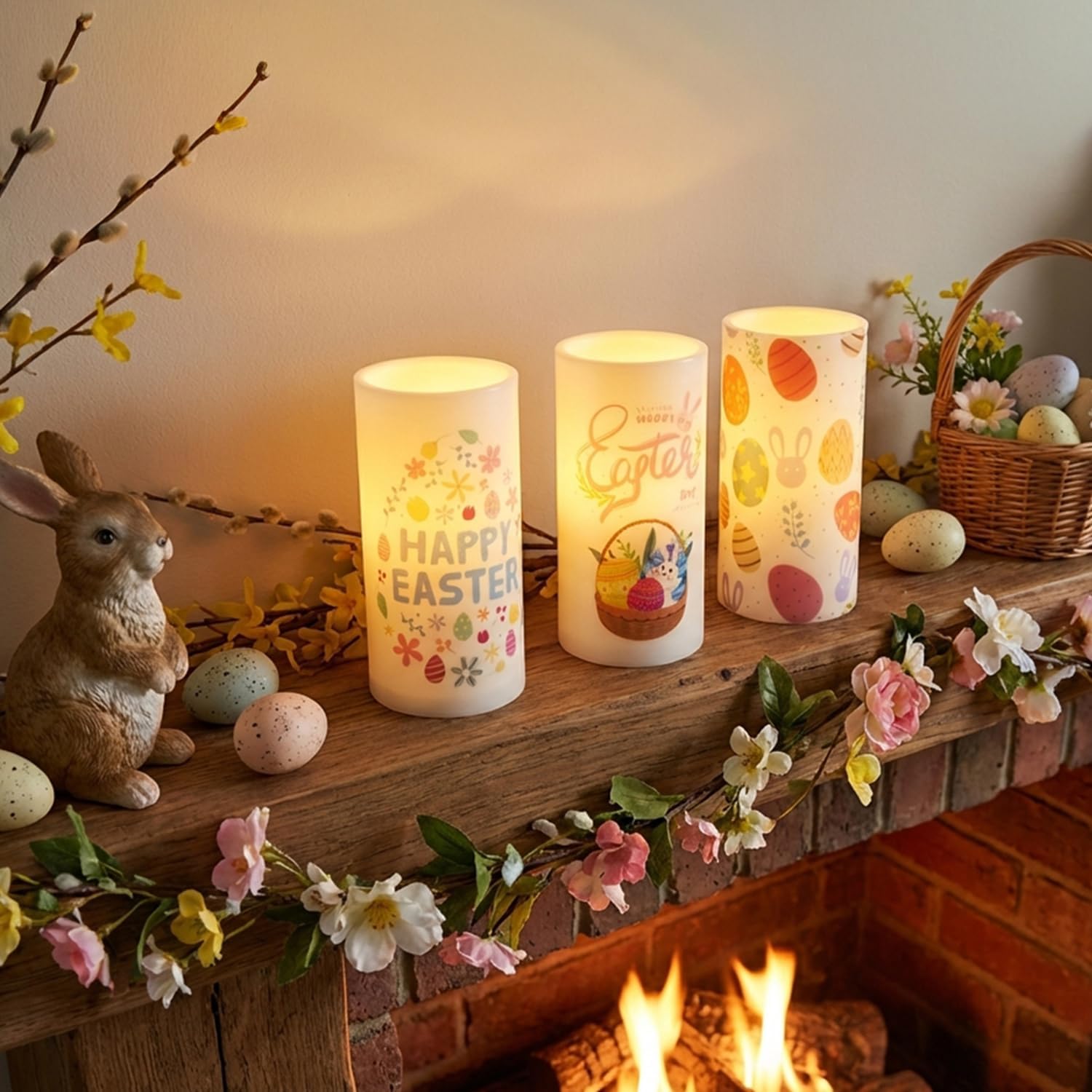 3 Pcs Easter Flameless Candles,Battery Operated Candle, Rabbit Egg Design with Timer Remote, Happy Easter Day Gift for Bedroom Living Room Decor Farmhouse