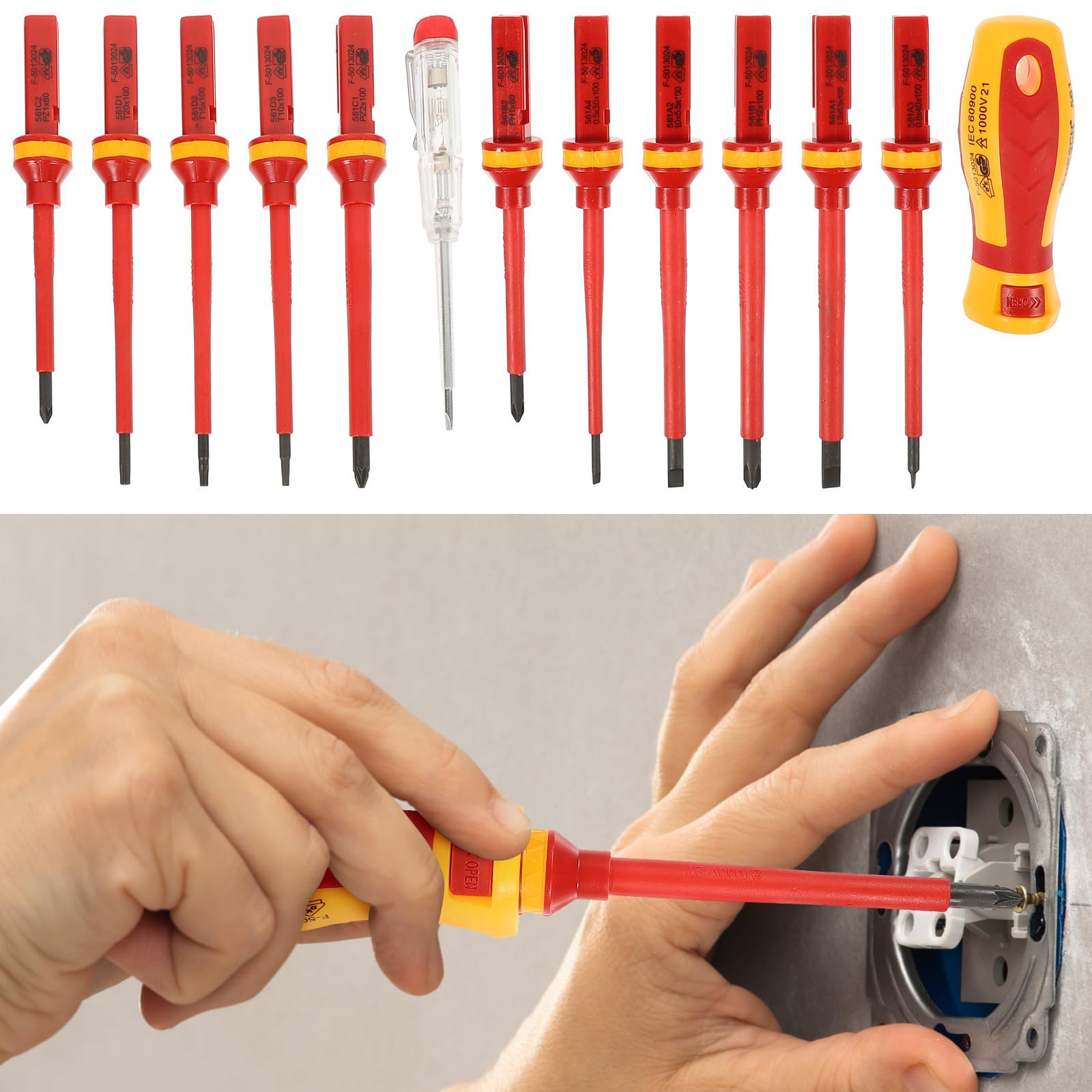 Toddmomy Destornilladores Aislados 13 Piezas Vde 1000 V Punta Pozidriv Ranurada Magnética Acero Vanadio Mango Ergonómico Juego para Electricista Estuche Portátil