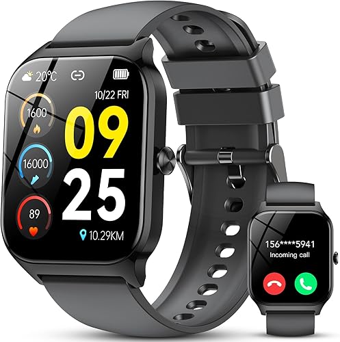 Reloj inteligente para hombres y mujeres, rastreador de fitness HD de 1.85 pulgadas con llamadas Bluetoothcontrol de voz AI, impermeable IP68, 115