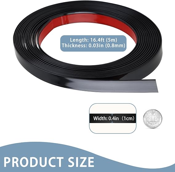 Brushed Black Peel and Stick Wall & Molding Trim, Flexible DIY Strip for Mirror, Floor, Cabinet, Ceiling, Tile Edge (16.4 ft x 0.4 inch)