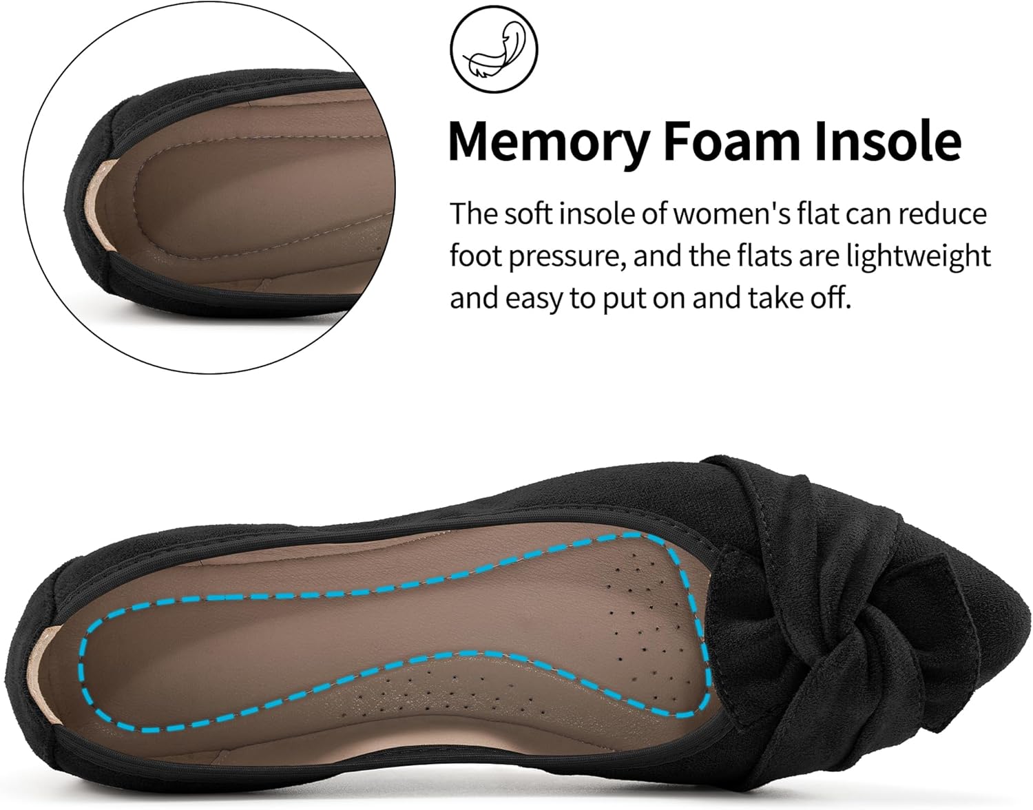 Aomigoct Comfortable Dressy Flats for Women: Cushioned Insole & Lightweight for All-Day Office Comfort - Slip On & Foldable for Working Professional with Bow - Image 6