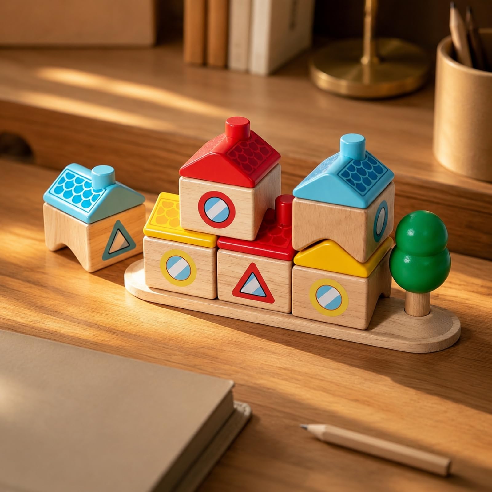 Hausbausteinspiel aus Stapelbar Spielzeug mit Bausteinen und Baumfigur Stabil Bauspielzeug-Set für Ruhige Bildschirmfreie Zeit, Klassenzimmer