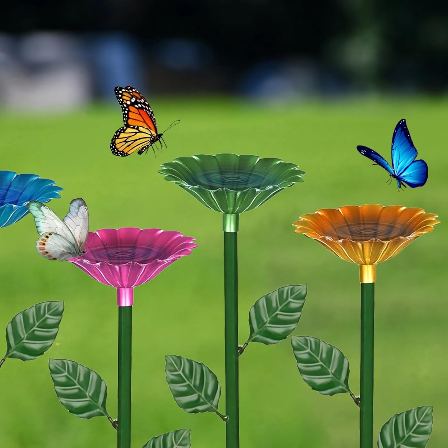 Vibrant Flower-Shaped Bee Waterer, Attractive Butterfly Feeder, Sturdy Metal Stand, Easy to Assemble, Ideal for Outdoor Environments, Provides Bees Access to Clean Water