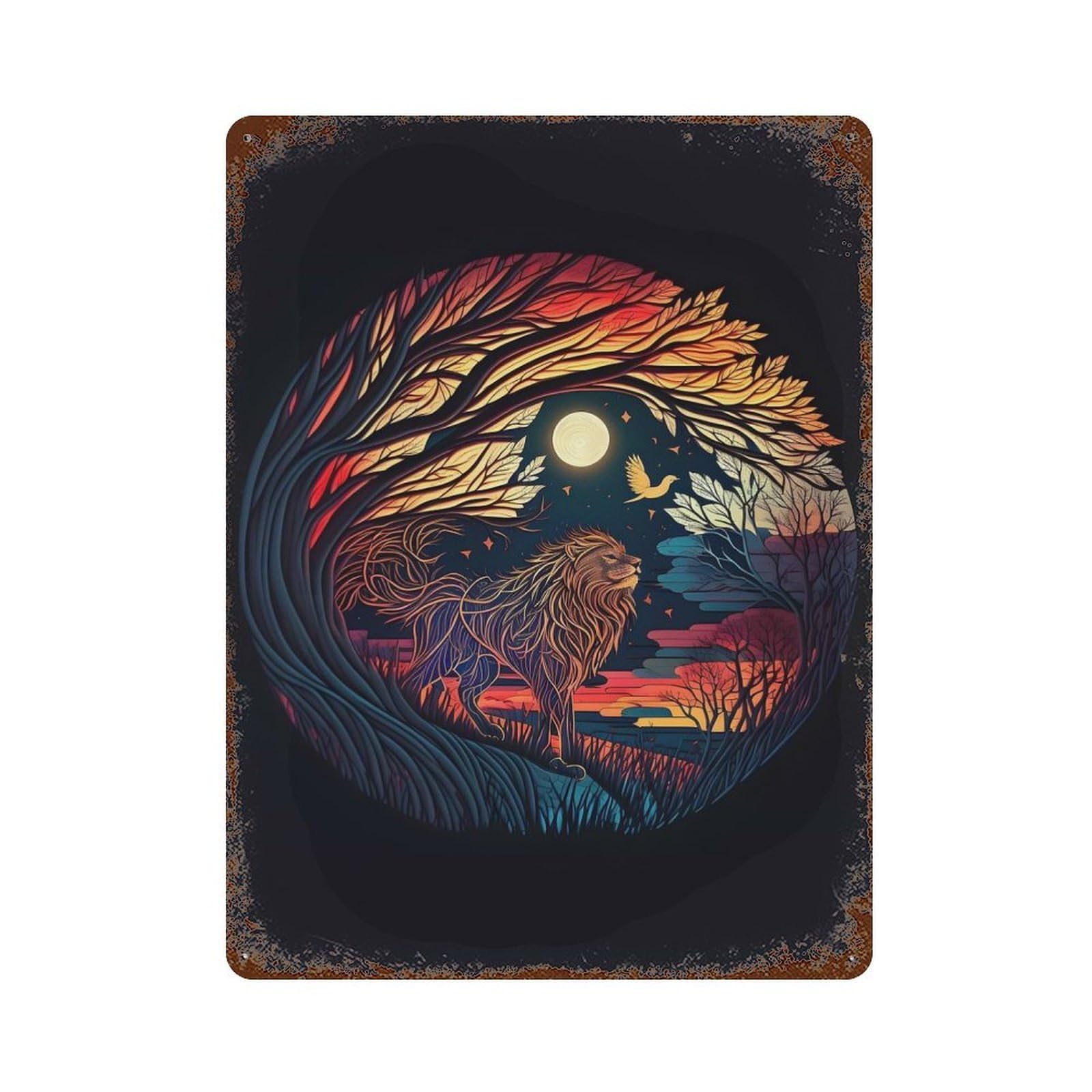 Garage Style Lion Light Colors Distressed Metal Wall Sign 15.7"x11.8", Novelty Wall Decor for Bar And Workshop