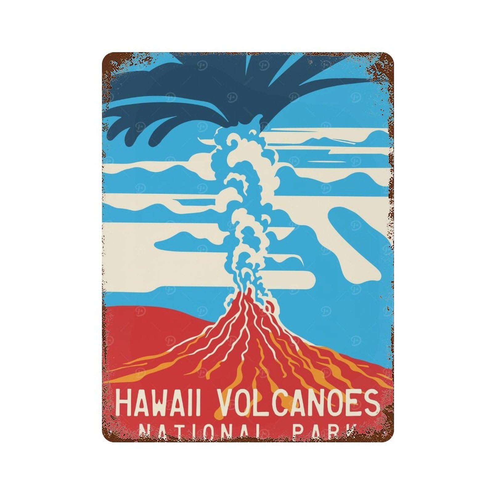 Hawaii Volcanoes Poster 15.7"x11.8" Decorative Tin Sign, Retro Wall Decor for Bistro, Counter And Cafe Decor