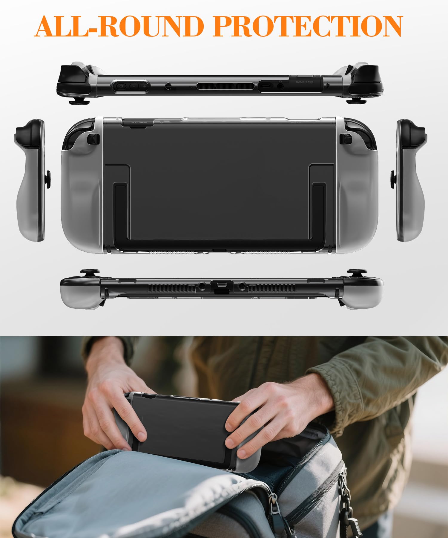 Etui dokujące Teyomi kompatybilne z Nintendo Switch 2, przezroczysta osłona ochronna kompatybilna z Nintendo Switch 2, 2 ergonomiczne osłony TPU na Joy-Con i 8 uchwytów kciukowych (przezroczyste)