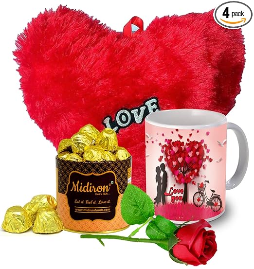 Chocolate Gift Box with Soft Red?Heart, Artificial Red Rose and Ceramic Coffee Mug For Valentines Day, Birthday, Anniversary and Chocolate gift for boyfriend, Girlfriend, Husband, Wife