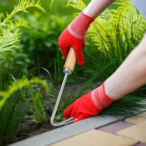 Miniatura 6 de Happyyami Herramientas de desmalezadora de mano para jardín con mango Herramienta de ribete Herramienta de tracción Mango de haya, Césped,