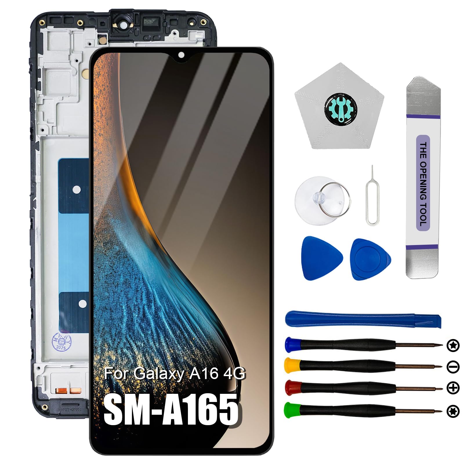 Dinow Schermo per Samsung Galaxy A16 4G SM-A165F, SM-A165M, Schermo di Ricambio per Samsung Galaxy A16 LCD Touch A165 Digitalizzatore con cornice (con strumento di riparazione)