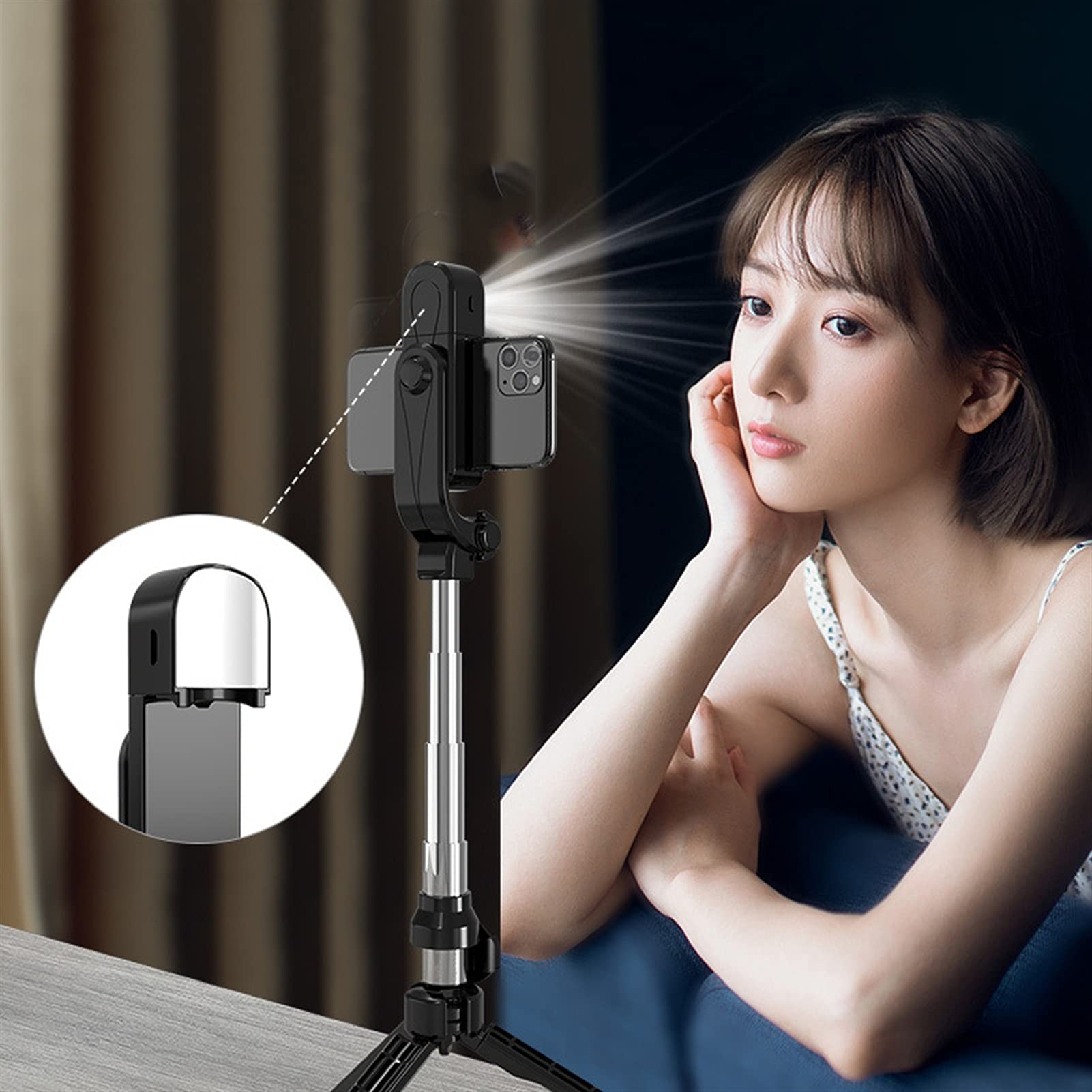 SCRUBY Bastone per selfie 2021 senza fili Bluetooth Selfie Stick treppiede pieghevole monopiede con luce di riempimento telecomando per iOS Android (nero con luce)