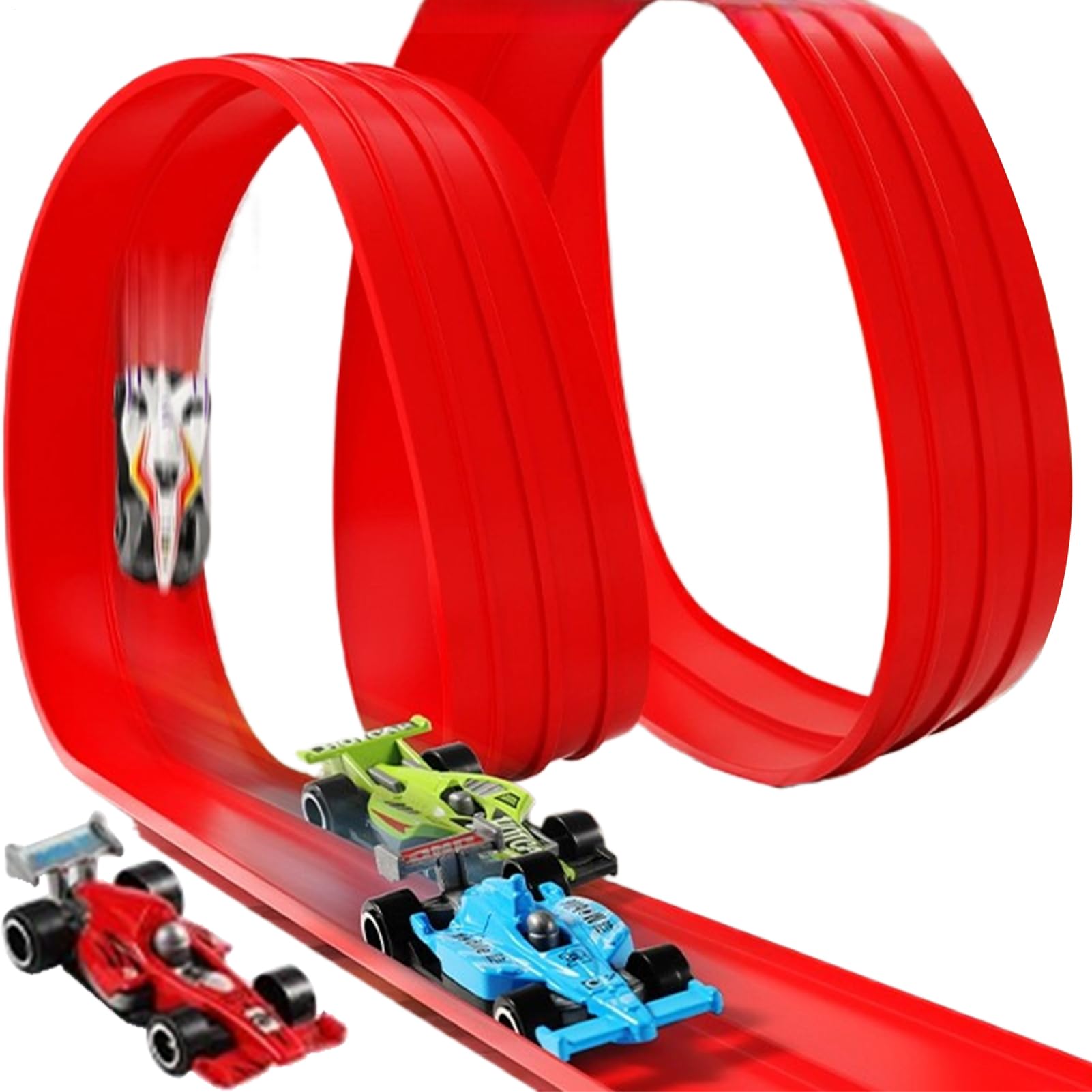 Set Pista da Corsa per Auto Macchinine in PVC Flessibile | Set Pista Arrotolabile Auto da Corsa per Interni, Esterni, Giardino, Balcone, Camera, Bambini e Bambine, Bimbi, Prescolari