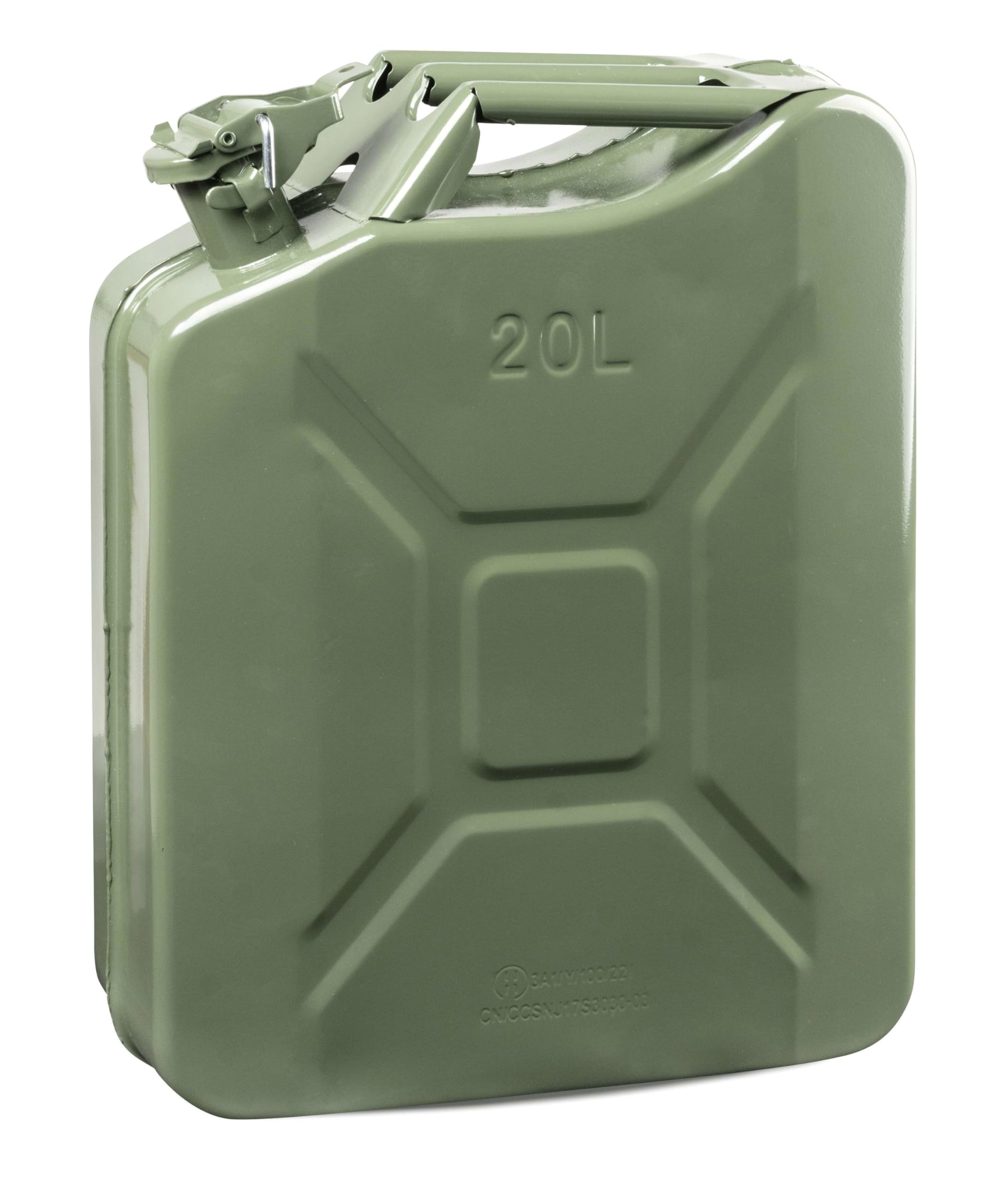 Walser Benzinkanister 20 Liter, Diesel Kanister UN-Zertifiziert Mit Sicherheitsverschluss, Kraftstoffkanister Aus Metall, Olivgrün 46x37x16 cm