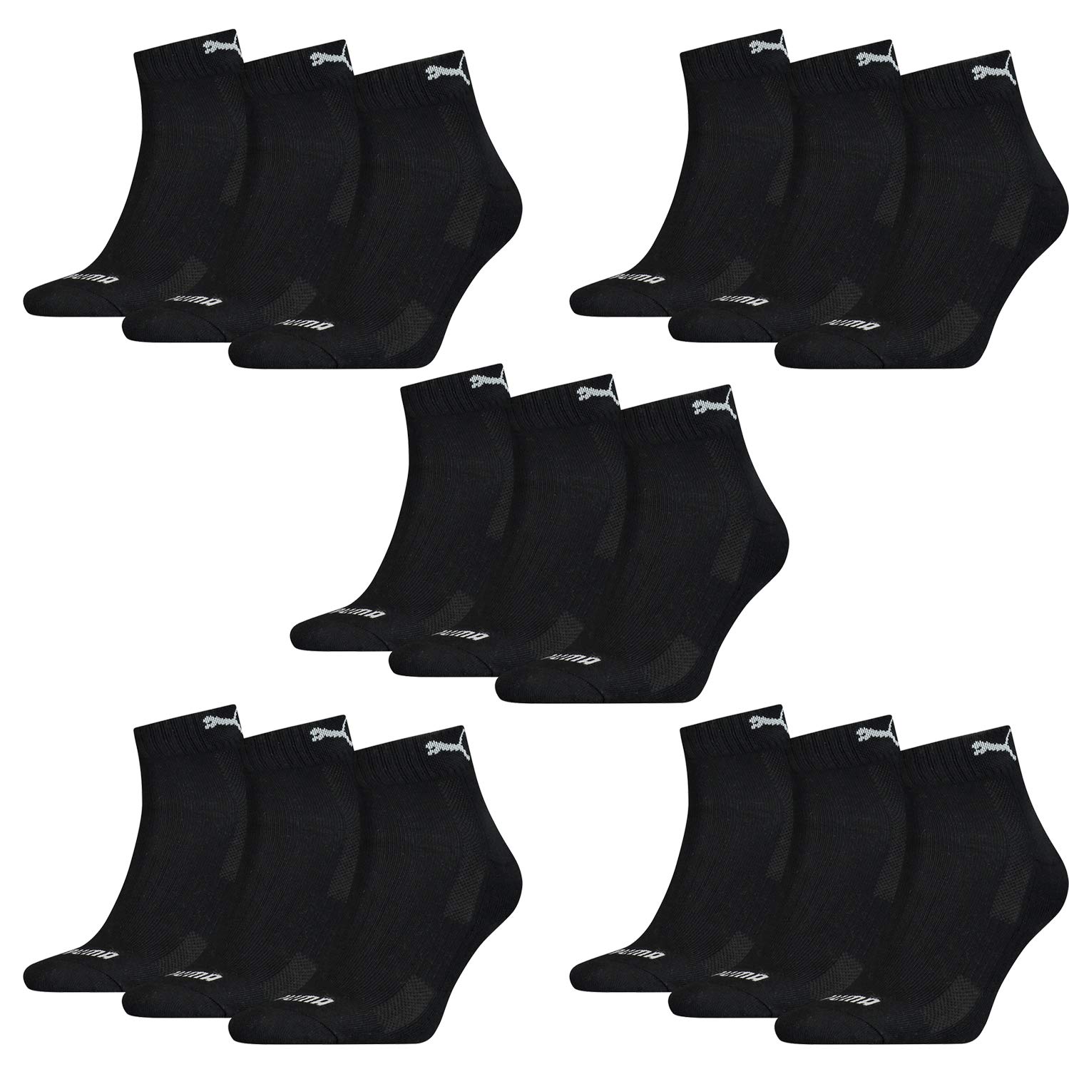 PUMA 15 Paar Quarter Socken mit Frottee-Sohle Gr. 35-46 Unisex Cushioned Kurzsocken