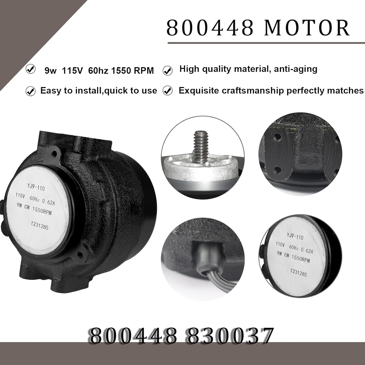 Upgrade 800448 830037 Evaporator Fan Motor Compatible with TR/UR Refrigerator Motor, 9 watts 115 Volts 1550 RPM Fan 1-Year