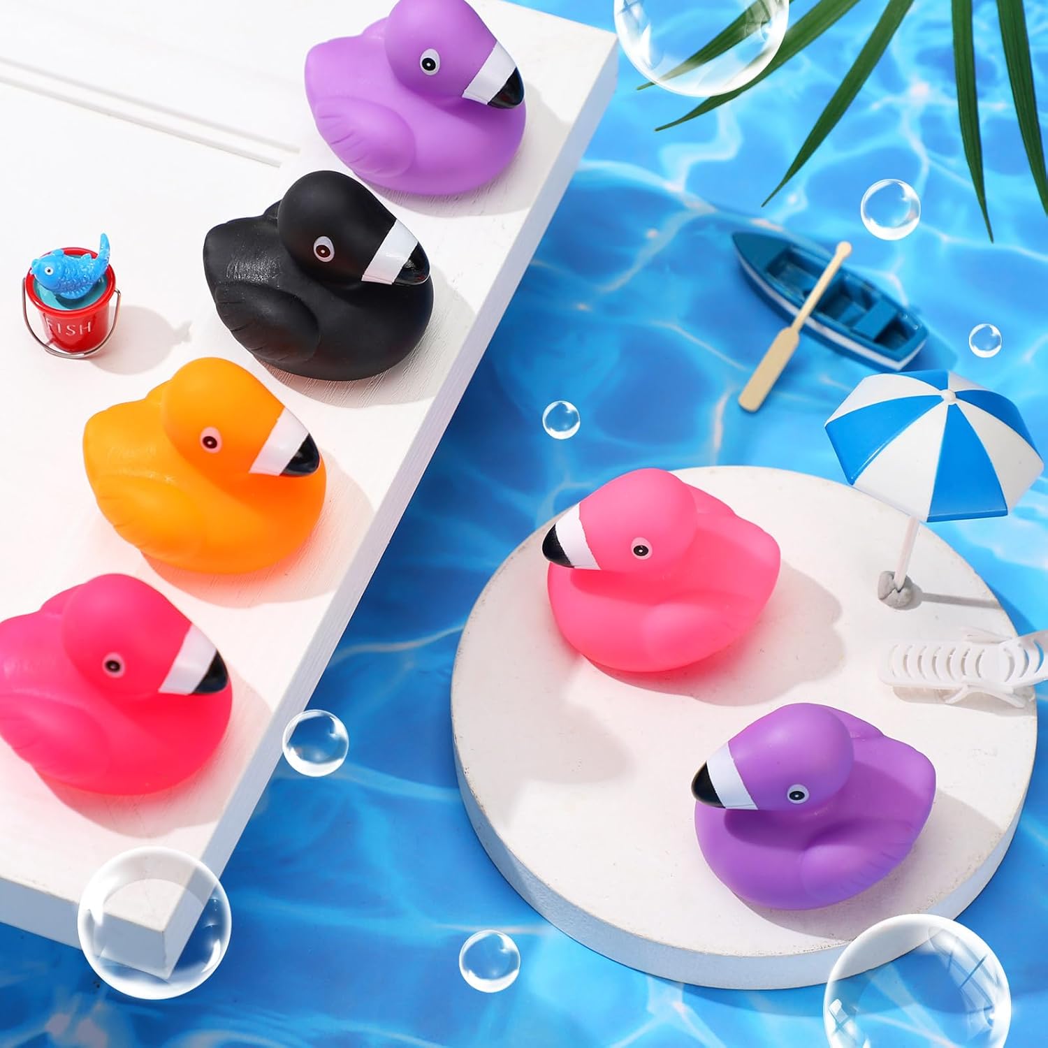 25 Pcs Mini Flamingo Rubber Duckies Bulk Cute Flamingo Duck Bath Floating Squeaky Mini Rubber Ducks for Shower Birthday Cake Decorations Holiday, 5 Colors