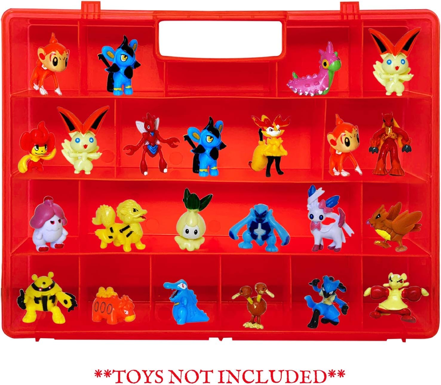 Life Made Better Red Action Mini Toy Figure Organizer, Strengthened Design Storage Case with a Stronger Handle, Compatible with Pokemon TM Action Figures, Made by LMB, Toy Accessories for Kids