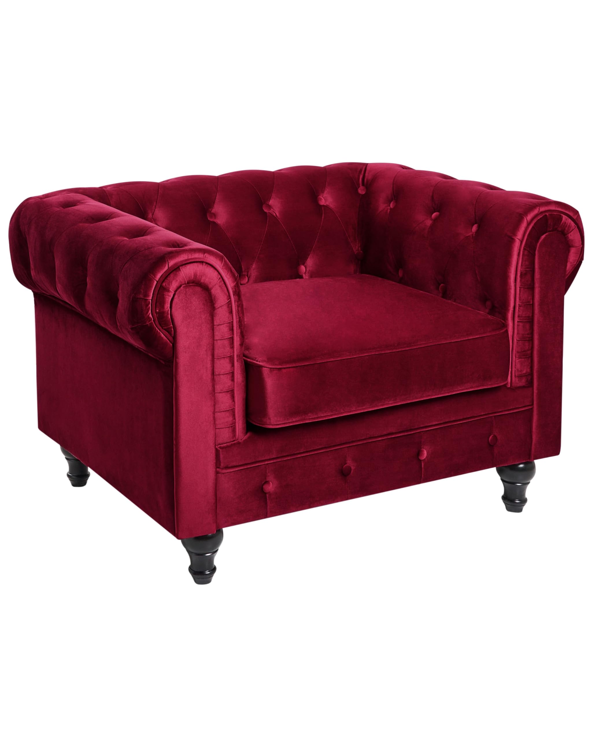 Fauteuil en Velours Rouge Dossier à Points Diamant Style Classique Chesterfield