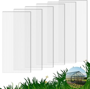 6 Pack Polycarbonate Greenhouse Panels, 4' x 2' x 0.24 Twin-Wall Panels | Polycarbonate Sheets for All Weather Green House Covering, Clear Greenhouse Panels, Light Transmission & Weather Resistance