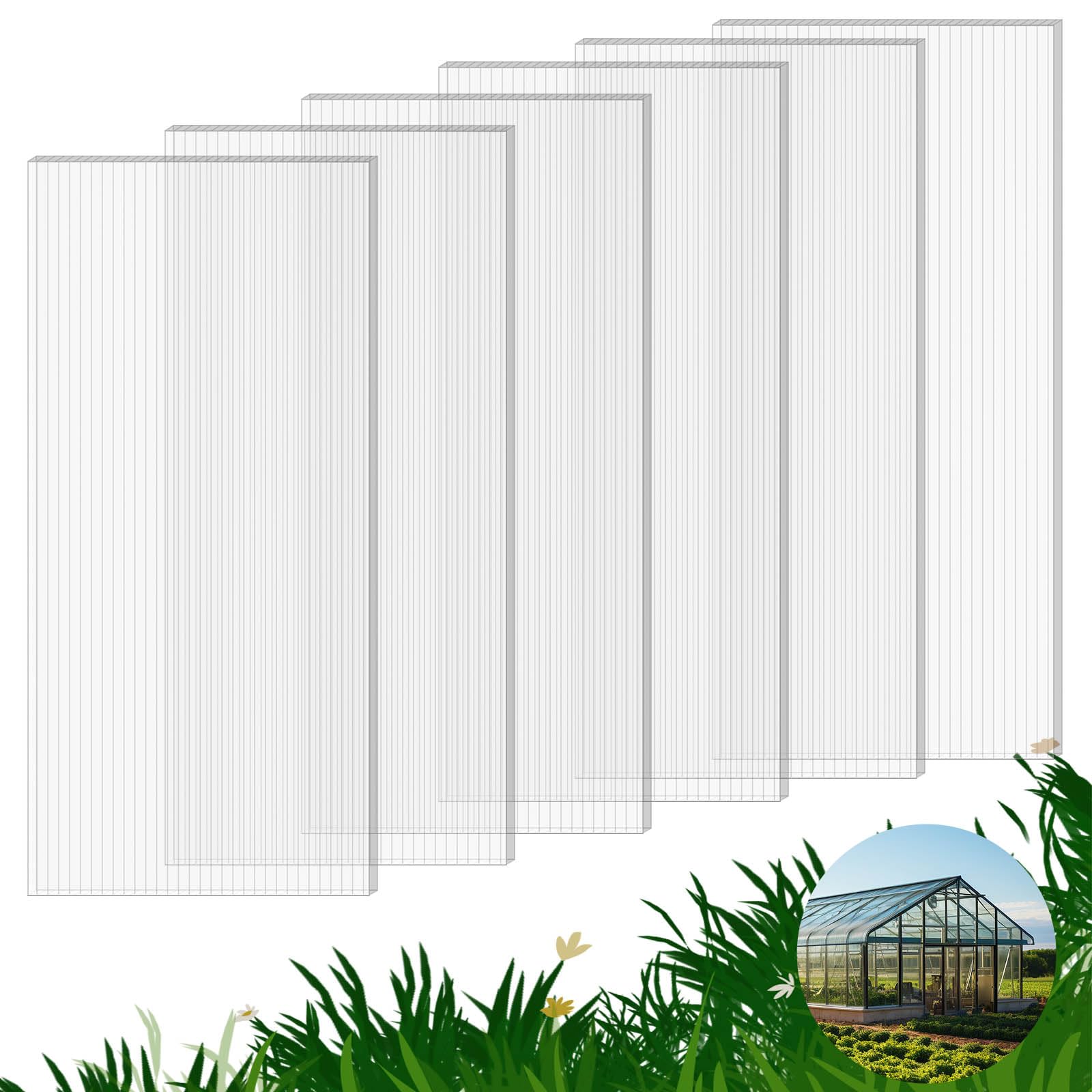 8 Pack Polycarbonate Greenhouse Panels, 4' x 2' x 0.32" Twin-Wall Polycarbonate Sheets for All Weather Green house Covering, Clear Greenhouse Panels, Excellent Light Transmission & Weather Resistance