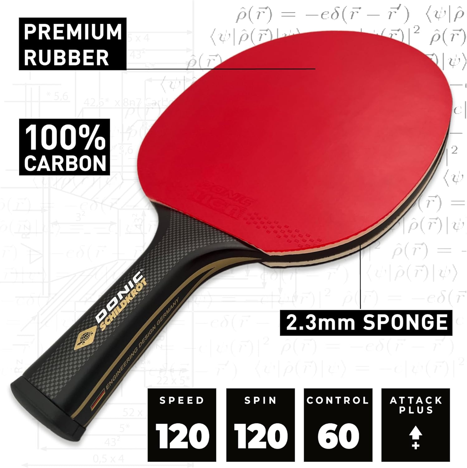 Donic-Schildkröt CarboTec Table Tennis Bat Concave ITTF Rubber 20% 50% and 100% Carbon Selectable