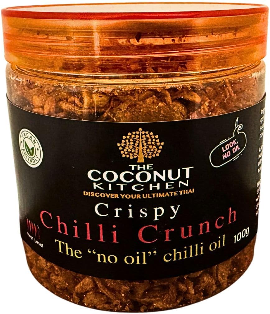 Crispy Chilli Crunch,100g. Crispy chilli oil "without the oil". Made with garlic, onion, chilis. For ramen toppings, pizza, salads, sushi extra umami. Secret crunchy condiment