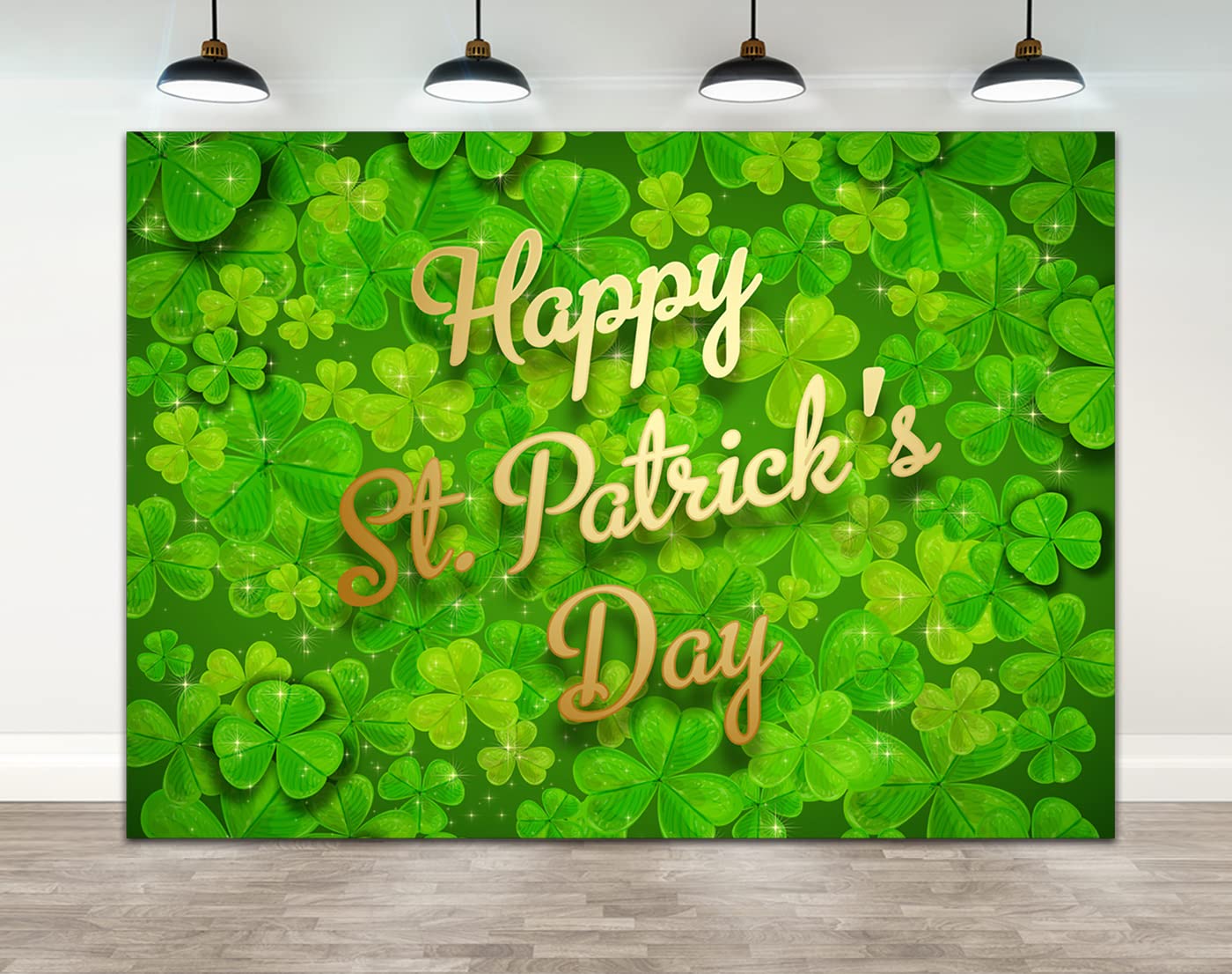Ticuenicoa 7×5ft Happy St. Patrick’s Day Backdrop Gold Green Clover Lucky Irish Shamrock Background for Photography Birthday Baby Shower Newborn Party Banner Wall Decorations Props