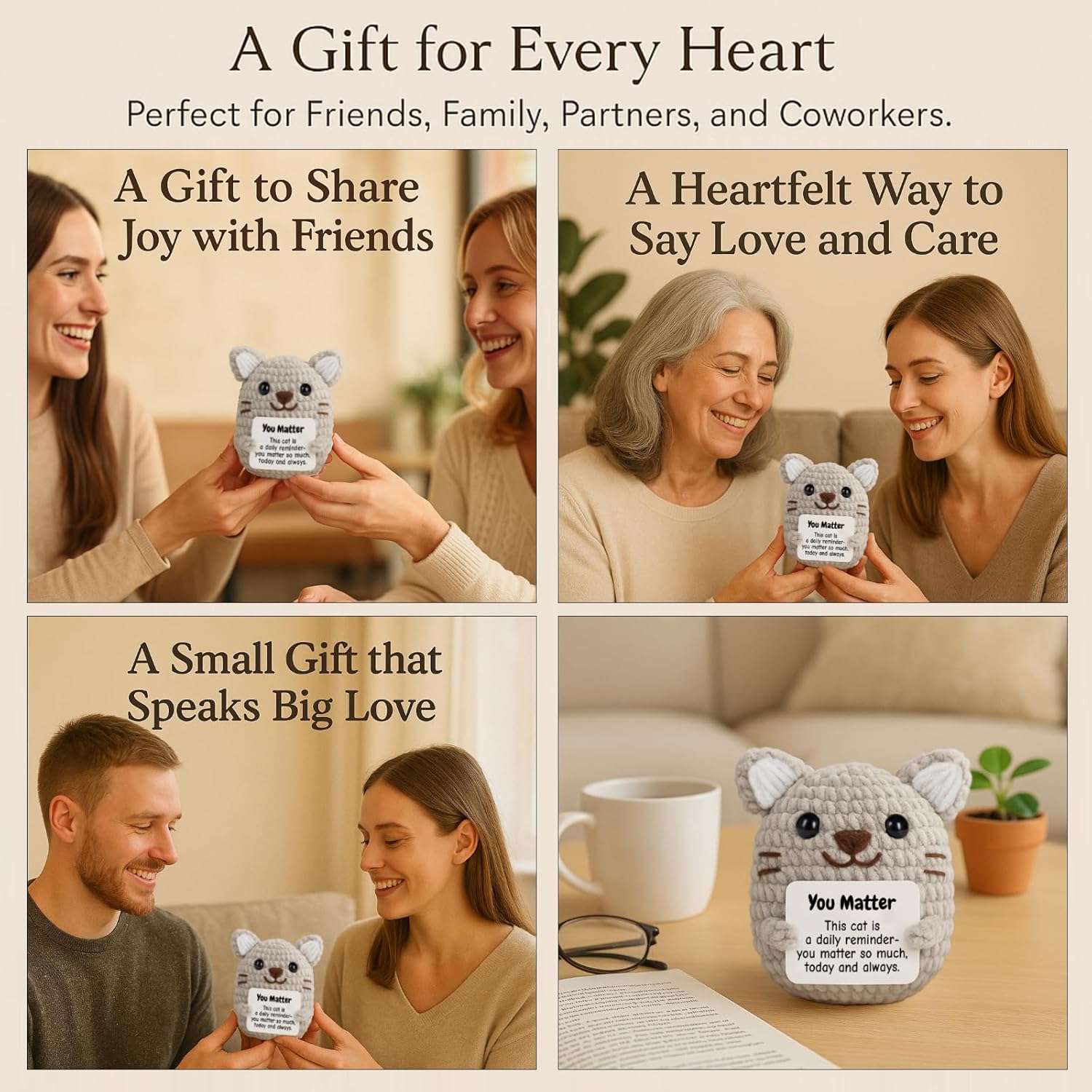 DEYBA Emotional Support Crochet Cat – Positive Crochet Animals, Inspirational Gift for Women, Men, Couples, Friends, Family, Birthday, Christmas, Romantic Valentine's Day Gift - Image 6