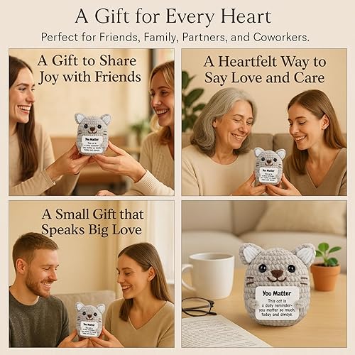 Miniatura 6 de Peluche de gato hecho a mano con tarjeta "You Matter", regalo de animal de peluche de punto de hilo suave para amigos, familia, compañeros de