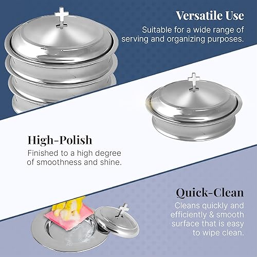 Miniatura 9 de Communion Ware - Bandeja de suministros de platos para servir vino santo con una cubierta para la unión espiritual de la iglesia, acero inoxidable