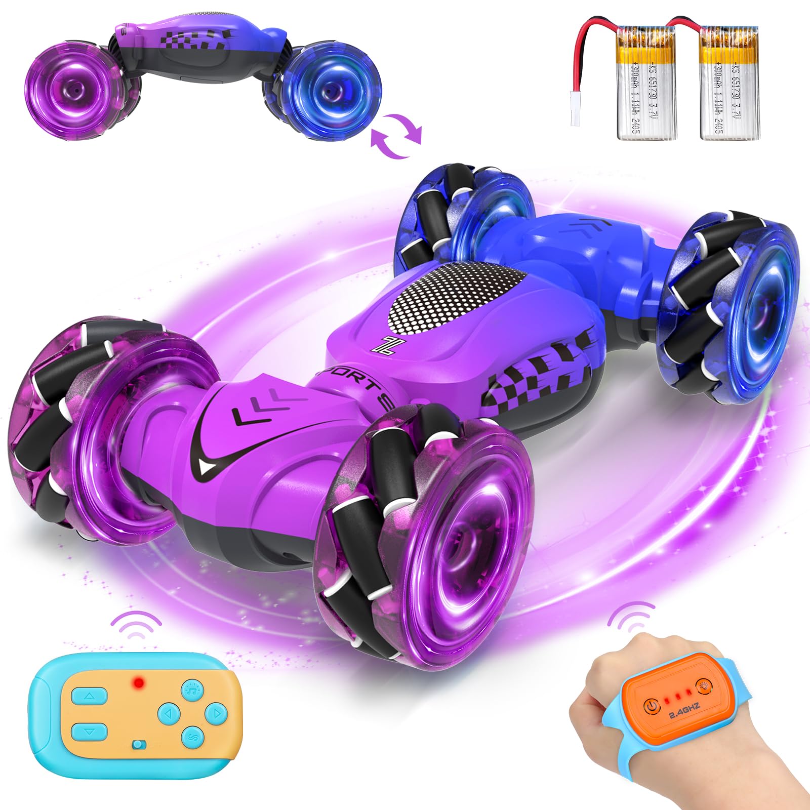 Fosgoit RC Auto, Spielzeug Auto mit Fernbedienung, 4WD Ferngesteuertes Car ab 3 Jahre, um 360° Drehbar, 2,4 GHz RC Car mit Lichtern, die Besten Geburtstags Kinder