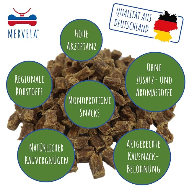 Foto 4 de 6 de MERVELA® Cubos para masticar de cordero premium para perros, 500 g, ideal como golosinas de entrenamiento