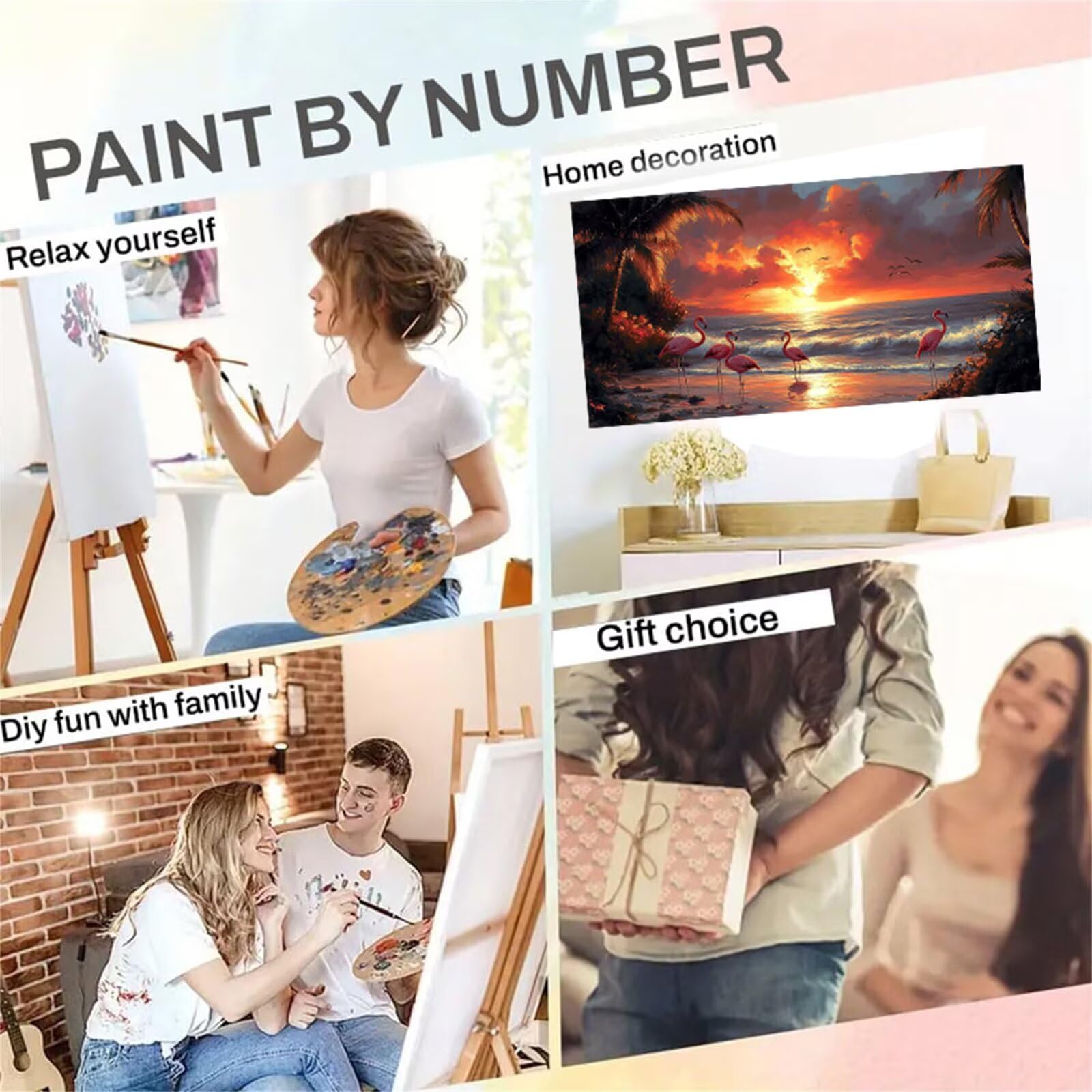 Flaming Malowanie według numerów dla dorosłych, DIY Malowanie według numerów dla dorosłych, plaża Paint By Numbers Adult Obraz olejny na płótnie z pędzlami Pigment Akryl, Dekoracja domu 80 x 160 cm