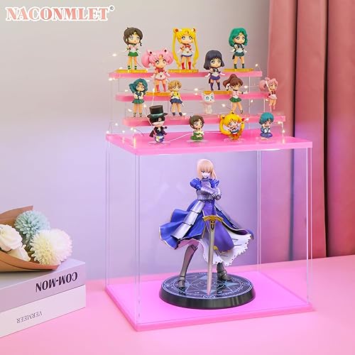 Miniatura 6 de Naconmlet Vitrina de acrílico con niveles con organizador de cubos de luz, escaparate a prueba de polvo para vendedores, figuras pop, perfumes o