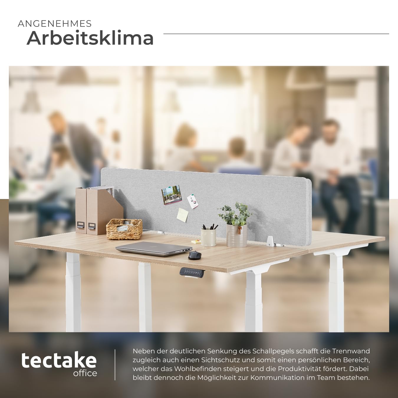 tectake® Schreibtisch Trennwand, Akustik Polster, Tischtrennwand, Sichtschutz Schreibtisch, Schallschutz Büro, Schule oder Home Office, Pinnwand, einfache Montage ohne Bohren, 160 x 40 cm - grau