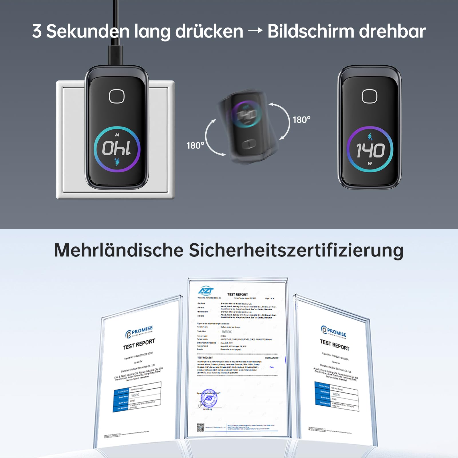 Hichain USB C Ladegerät 140W,Laptop Ladegerät, 4-Port Multi-Geräte Schnellladeleistung, Fortschrittliches GaN Netzteil,Ultra-schnelles 140W Laden bei 1,PortTouch Control