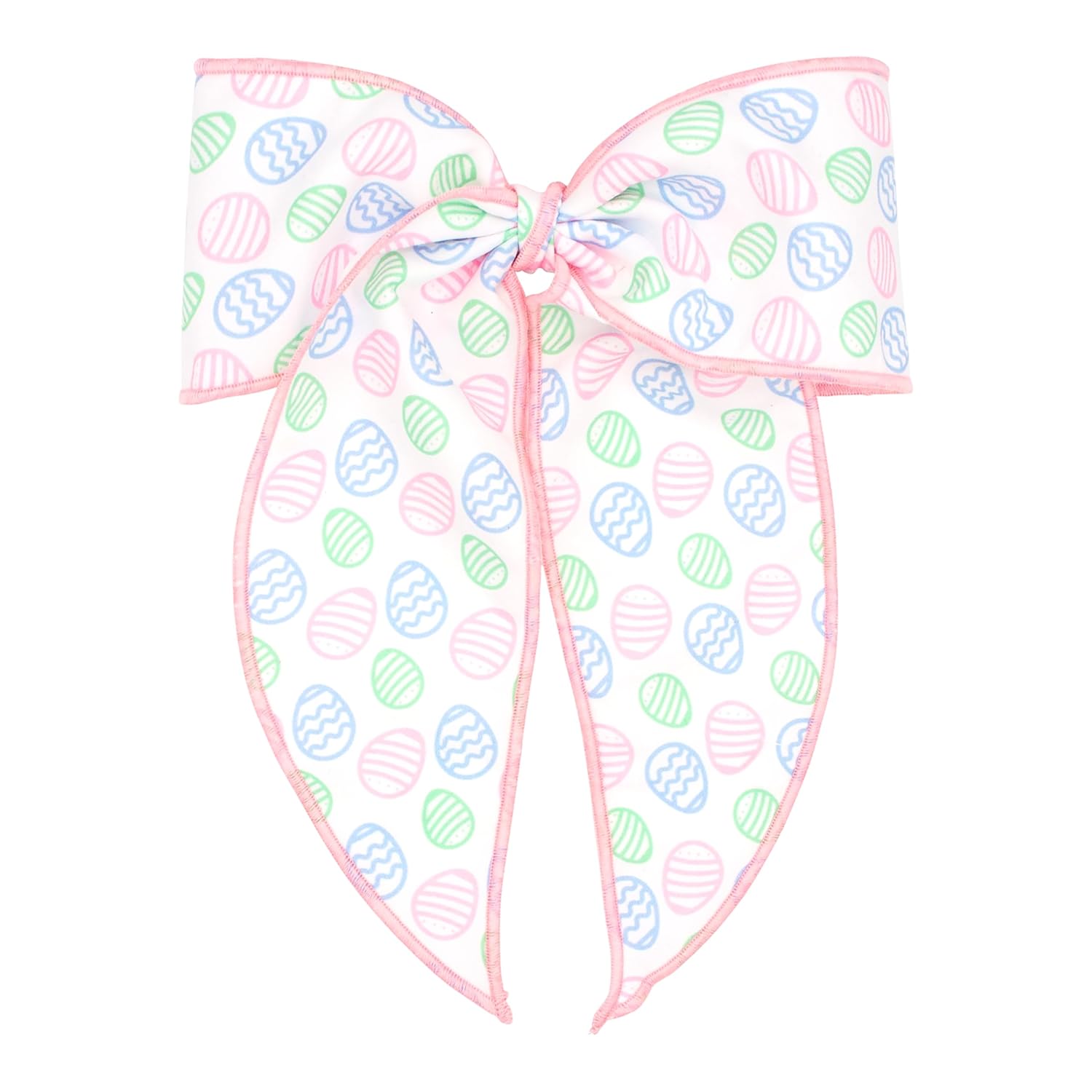 Wee Ones Girls' Easter Egg Print Bowtie with Twisted Wrap and Long Tail Whimsy Hair Bow on WeeStay Clip, Handmade, King