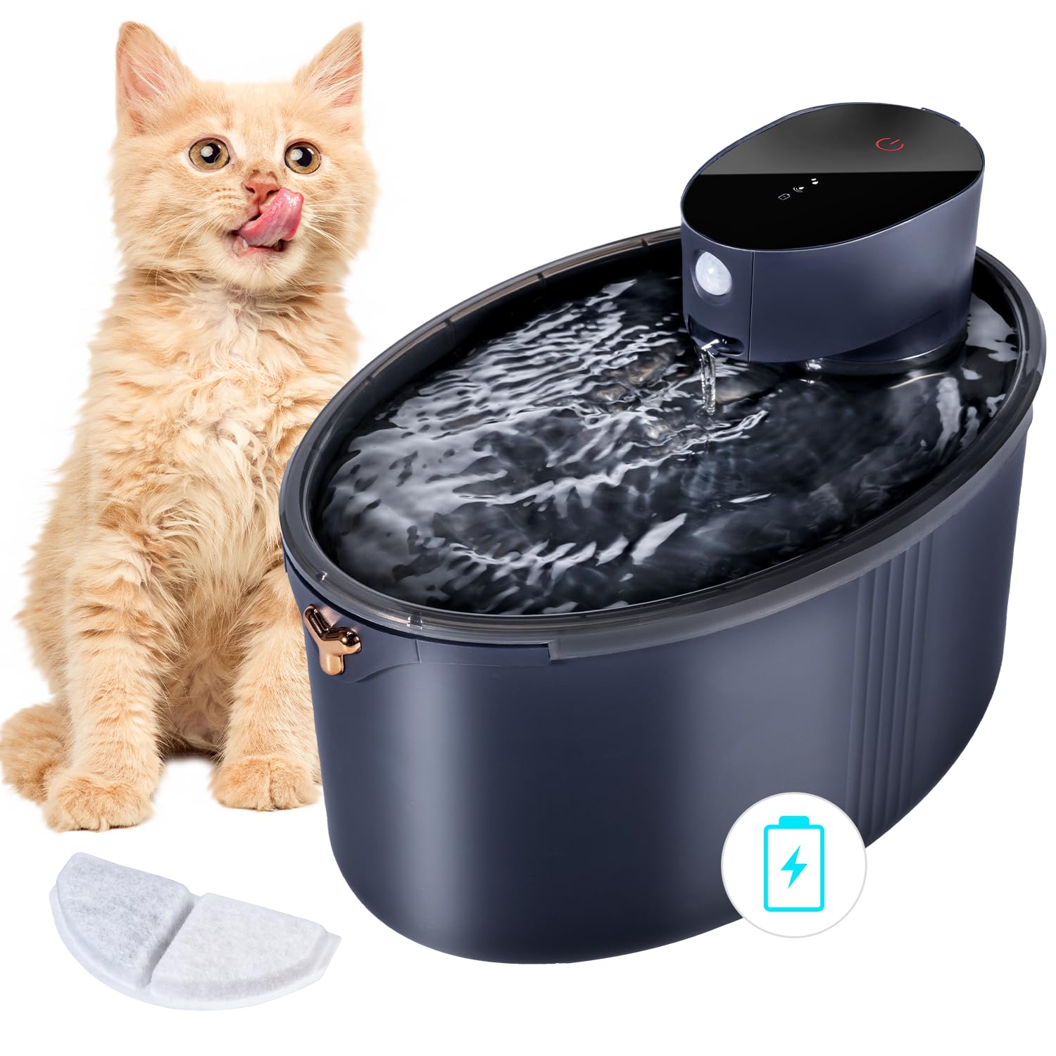 Fontanella per Gatti senza Fili 2,5L Fontana per Gatti Super Silenziosa 4000 mAh Fontanella Gatti Batteria Fontanella Gatto con Sensore di Movimento Dispenser Acqua Gatti Ricaricabile -senza BPA, Nero