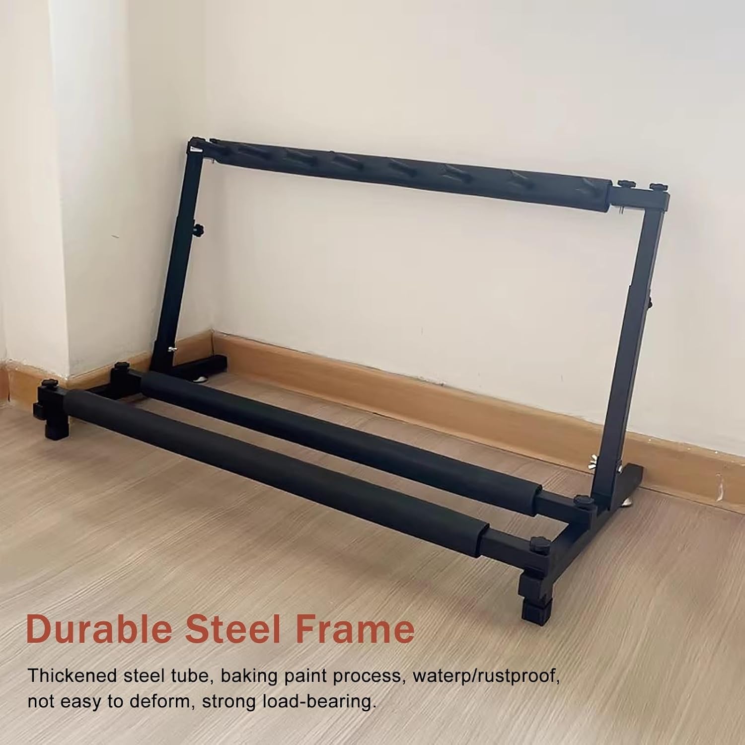 Floor Standing Rackets Holder for Adults & Kids, Metal Steel Folding Organizer Display Stand for Badminton Tennis Racket/Violin/Ukulele/Water Pistol, Adjustable Height,