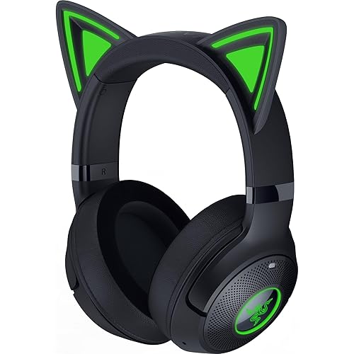 Razer Kraken Kitty V2 BT Wireless RGB Headset: Chroma RGB Kitty Ears & Earcups - Bluetooth 5.2-40 mm Drivers - Noise-Cancelling Mics - Lightweight - 40 Hr Battery w/Type C Charging - Black - Black