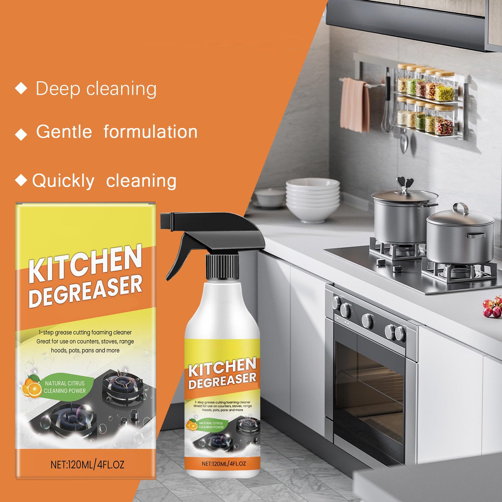 Heavy Duty Kitchen Degreaser Spray für Ölfett und Stains.Kitchen, Mehrzweck-Schaumreiniger für Backofen, Herd, Dunstabzugshaube, Mikrowelle. Reinigungsspray für Küchengeräte. (5pcs)