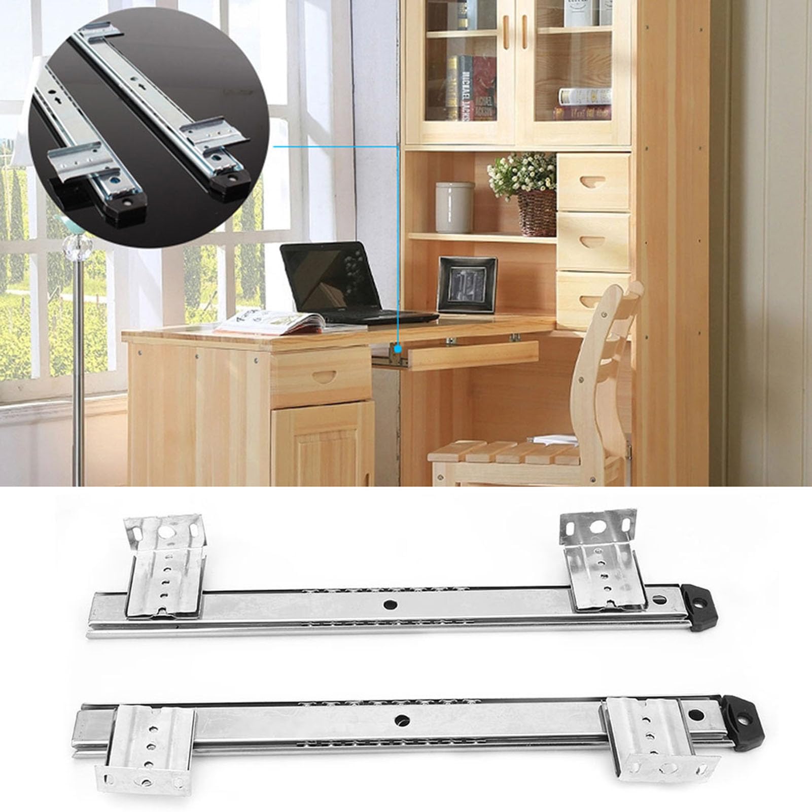 Coulisse Pour Tiroir Ou Tablette Clavier, Glissières À Roulements À Billes, Pour Clavier D'ordinateur, Étagères Coulissante, Meubles, Armoire De Cuisine, Rail Coulissant Clavier ( Color : Silver , Siz