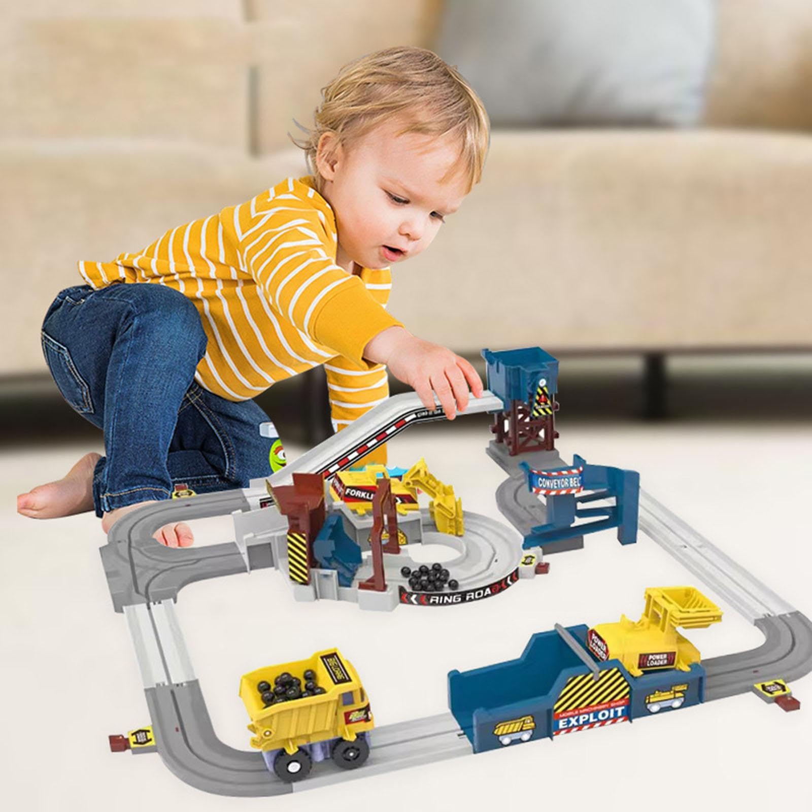 Engineering Rennbahn Spielzeug Set Bausatz Konstruktionsspielzeug Schienenfahrzeug STEM Lernspiel Kreatives PP Material für Kinder Ab 3 Jahren Geschen