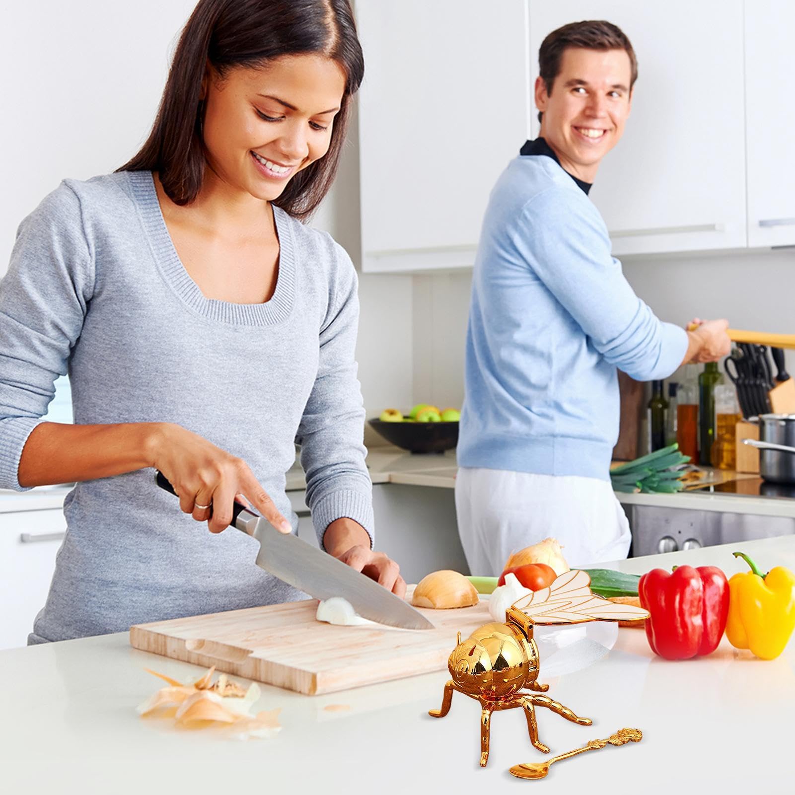 Bee Shaped Honey Jar | 5.91x3.94 Inches Zinc Alloy Bee Honey Jar | Höney Pot Container | Golden Syrup Dispenser, Kitchen Counter Accessory for Kitchen Home