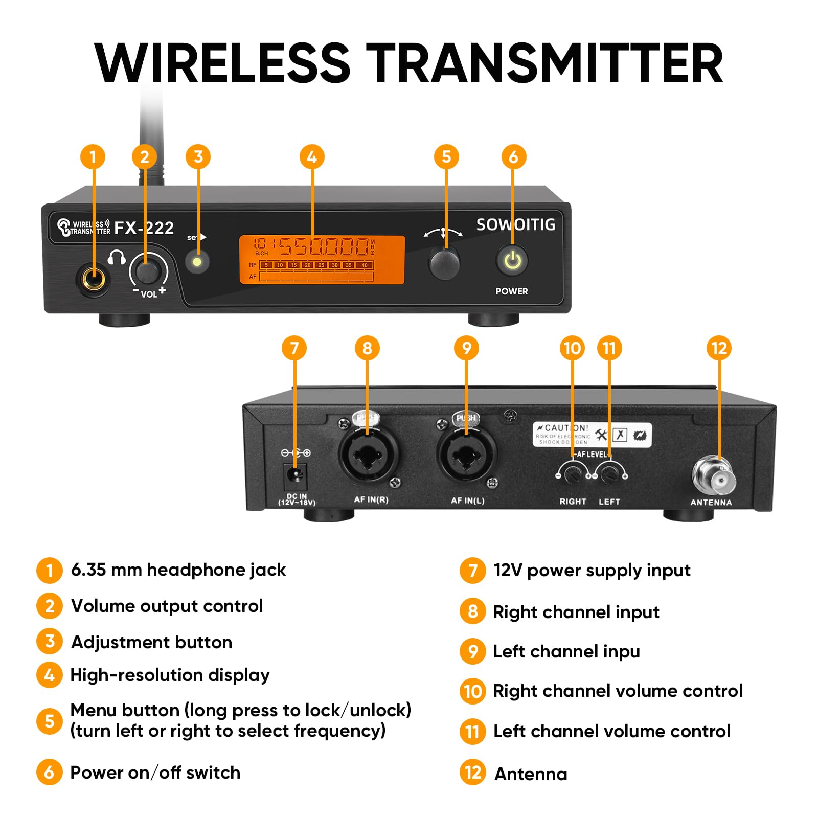 Sistema di monitoraggio wireless in-ear, monitor in-ear con 1 Bodypack, sistema IEM wireless UHF per musicisti, palco, band e studio